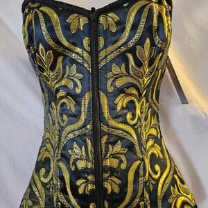Stunning Blue/Gold USA Zipper Corset 20" 22" 24"